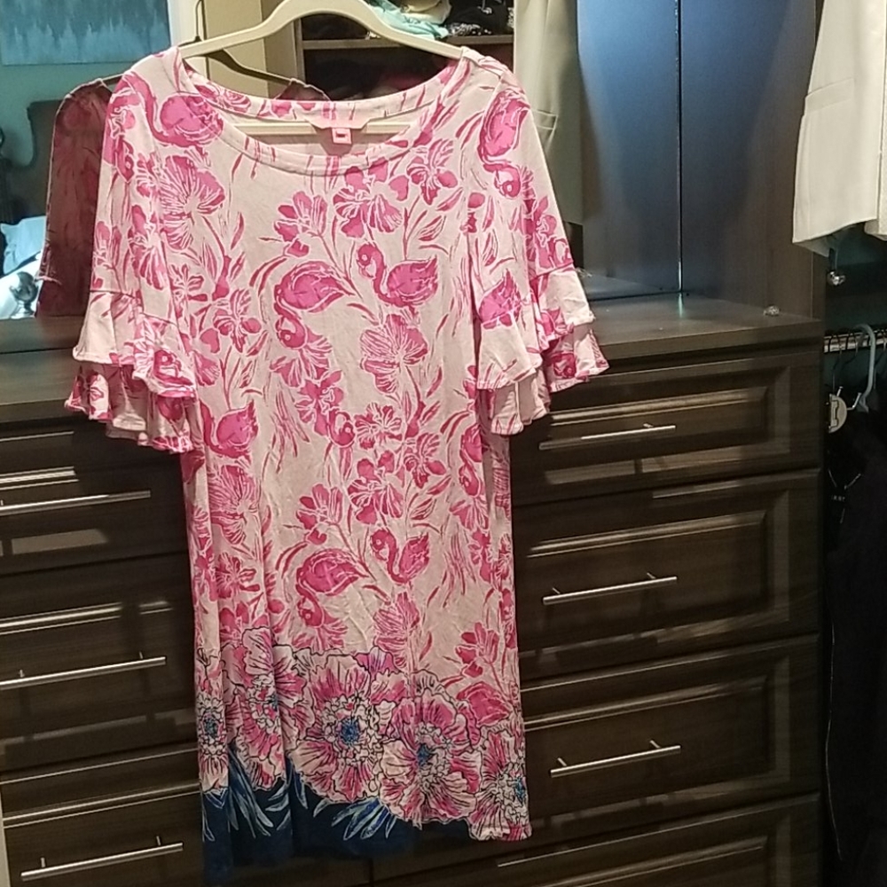New Lilly Pulitzer Cotton Ruffle Dress Pink